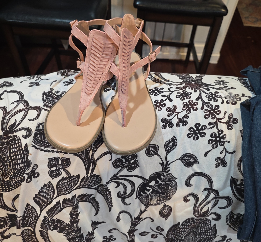 Comfort Zone Blush Pink Braided T-Strap Sandals